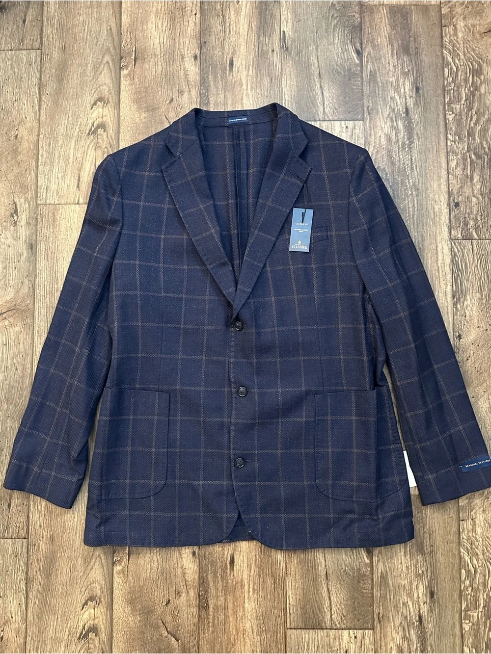 Stafford 60% Wool 40% Cotton Classic Fit Sport Coat Blazer Men’s 48 L Navy